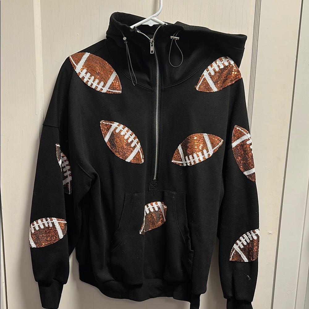Black Hoodie with Sequin Footballs